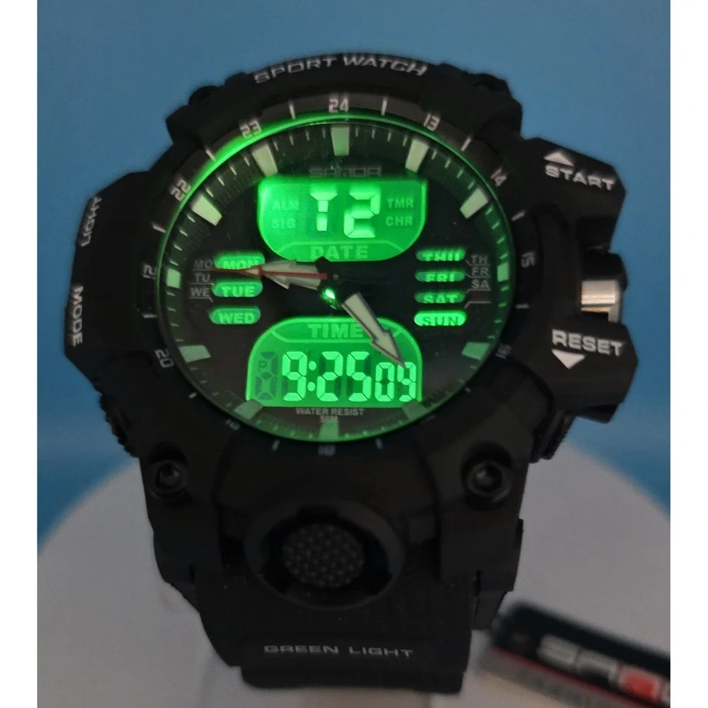 Sanda Sport Watch Stop Watch Alarm & Water Resistant up to 50 Meters Black #0192